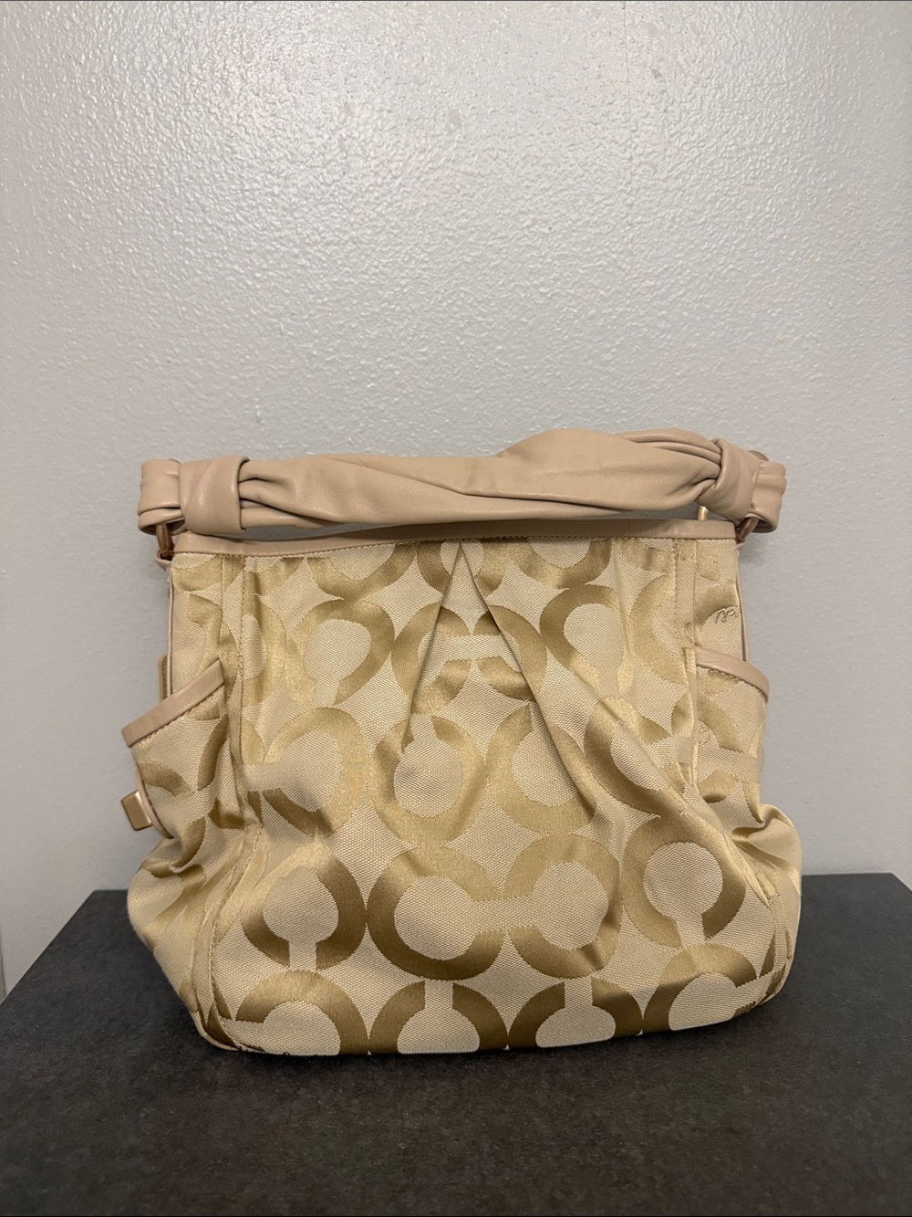 Coach Op Art Parker Hobo Beige Signature Circle-Print Shoulder Bag